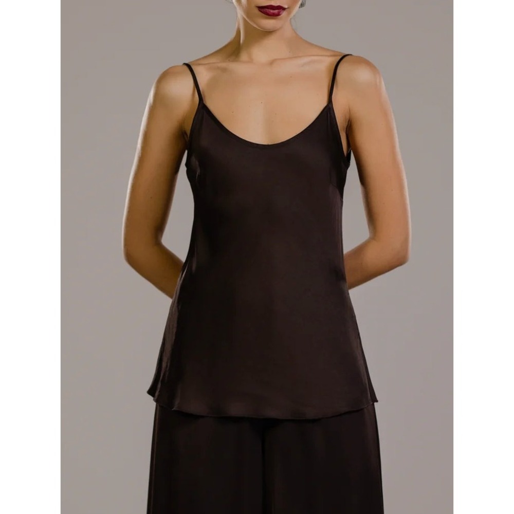 NEW Jaki London Cordelia Satin Vest Tank Espresso Brown Viscose Size Large